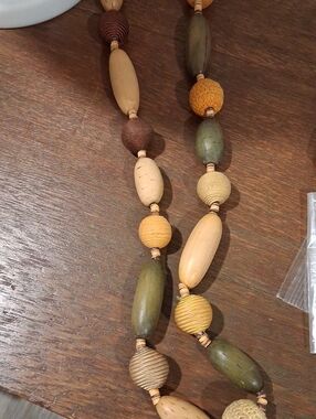 Earth-Tone Wood Bead Necklace - Neutral Green & Tan Earthtone